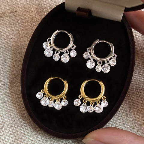 Kupfer Creolen Mit 925 Sterling Silber Ohrstecker Zirkon Quaste Geometrische Hängeohrringe Minimalistischer Schmuck Damen