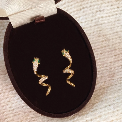 Snake Spiral Stud Earrings With 925 Sterling Silver Earring Post Copper Inlaid Zircon Unique Fashion Jewelry For Women