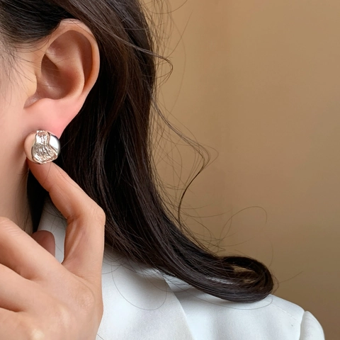 Pendientes De Botón Bicolores Vintage Franceses Con Textura De Lava Joyería De Cobre Geométrica Minimalista Para Mujer
