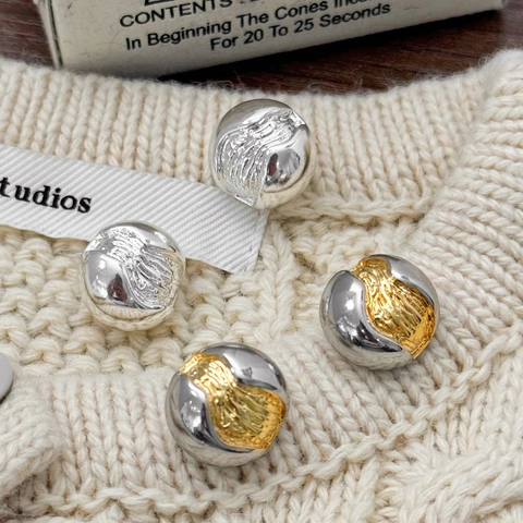 Pendientes De Botón Bicolores Vintage Franceses Con Textura De Lava Joyería De Cobre Geométrica Minimalista Para Mujer