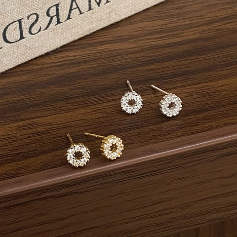 Mini Round Circle Stud Earrings Copper With Cubic Zirconia And 925 Sterling Silver Earring Post Minimalist Jewelry For Women