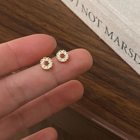 Mini Round Circle Stud Earrings Copper With Cubic Zirconia And 925 Sterling Silver Earring Post Minimalist Jewelry For Women