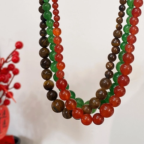 Collana Di Perle In Pietra Naturale Occhio Di Tigre Agata Rossa Calcedonio Verde Gradiente Gioielli Vintage Eleganti Da Donna