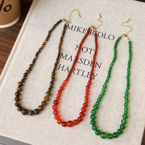 Collana Di Perle In Pietra Naturale Occhio Di Tigre Agata Rossa Calcedonio Verde Gradiente Gioielli Vintage Eleganti Da Donna