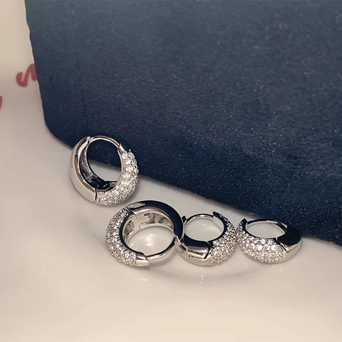 Zirconia Pave Hoop Oorbellen Voor Dames Minimalistisch Verzilverd Messing Met 925 Sterling Zilveren Oorknopje