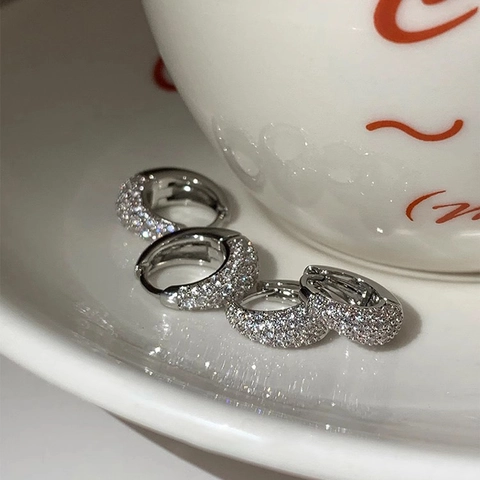 Zirconia Pave Hoop Oorbellen Voor Dames Minimalistisch Verzilverd Messing Met 925 Sterling Zilveren Oorknopje