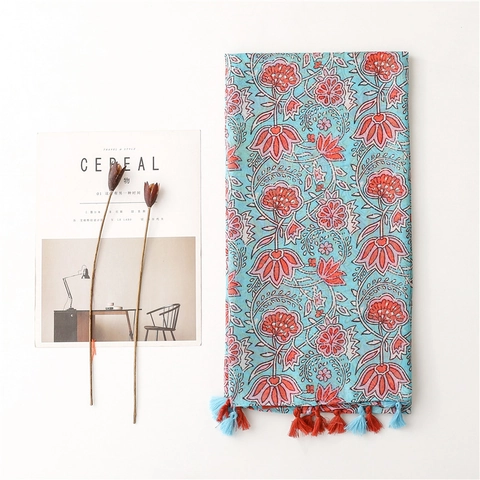 Écharpe Châle Imprimé Fleuri Voile Polyester Léger Avec Glands Bohème Protection Solaire Voyage Pour Femmes