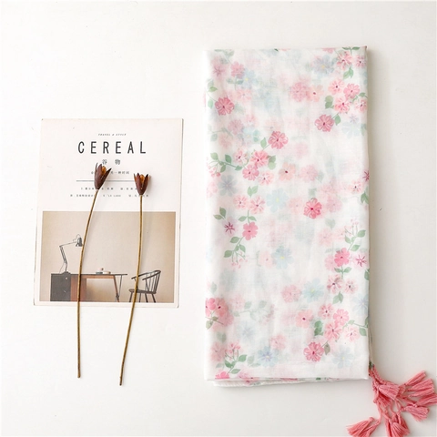 Floral Print Scarf Women Lightweight Polyester Shawl With Tassel Fringe Sunscreen Sweet Fresh Style Long Wrap