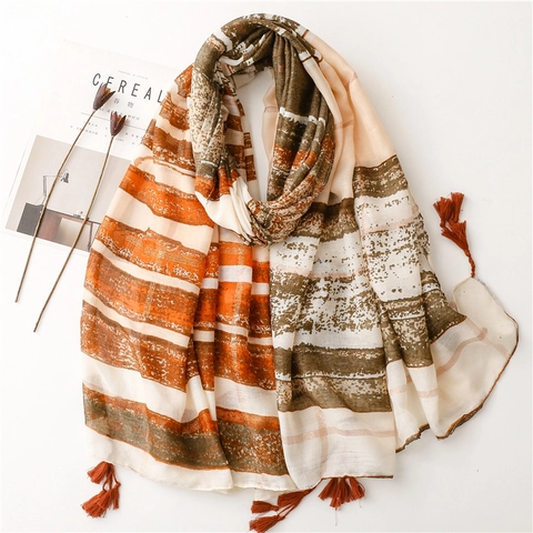 Sciarpa Scialle A Righe Bohemien Con Nappe Protezione Solare Sottile Filato Bali Stile Etnico Per Donna