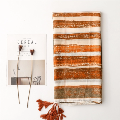 Sciarpa Scialle A Righe Bohemien Con Nappe Protezione Solare Sottile Filato Bali Stile Etnico Per Donna
