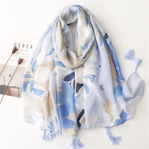 Vintage Ethnic Floral Print Shawl Scarf Women Lightweight Breathable Sun Protection Travel Beach Tassel Bali Yarn