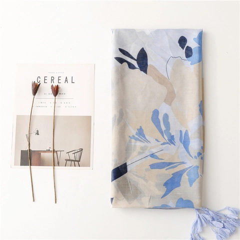 Vintage Ethnic Floral Print Shawl Scarf Women Lightweight Breathable Sun Protection Travel Beach Tassel Bali Yarn