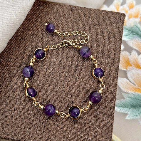 Bracciale Fatto A Mano In Ametista Naturale Quarzo Fragola Rame Placcato Oro 14K Perla Artificial Sintetica Gioielli Regolabili Regalo Donna