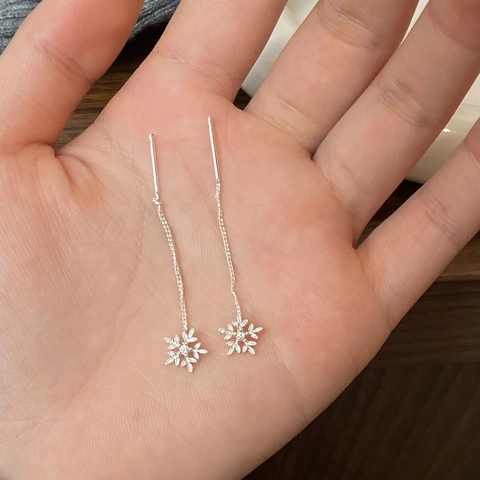 Snowflake Stud Earrings And Long Ear Threads With 925 Sterling Silver Earring Post Zircon Inlaid Elegant Winter Jewelry