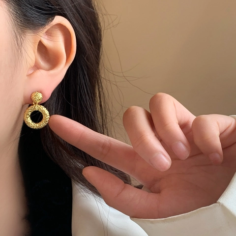 Orecchini Pendenti Tondi Geometrici Con Texture Martellata Per Donna Stile Vintage Minimalista Gioielli In Rame Placcato Oro 18K