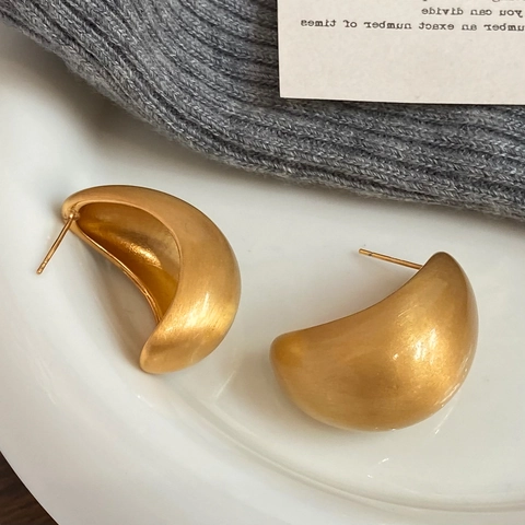 Geometric Teardrop Stud Earrings Matte Brushed Metal Minimalist Brass Jewelry Gold Silver Plated For Women Vintage