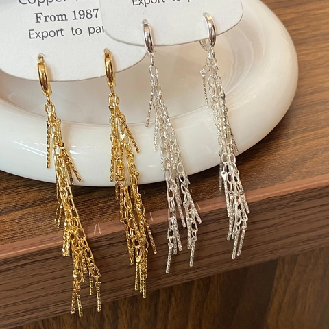 Lange Mehrlagige Quastenohrringe Elegante Kupfer 18K Vergoldete Reifen Für Damen Modeschmuck