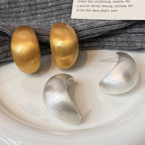 Geometric Teardrop Stud Earrings Matte Brushed Metal Minimalist Brass Jewelry Gold Silver Plated For Women Vintage
