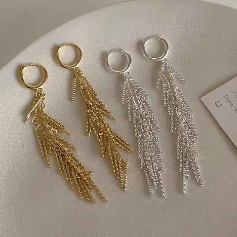 Lange Mehrlagige Quastenohrringe Elegante Kupfer 18K Vergoldete Reifen Für Damen Modeschmuck