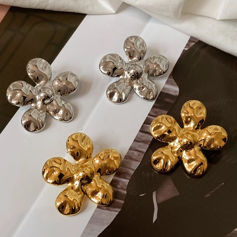 Vintage Blume Ohrstecker Französisch Retro Flüssigmetall Textur Metallischer Glanz Kupfer Material Für Frauen Einzigartig
