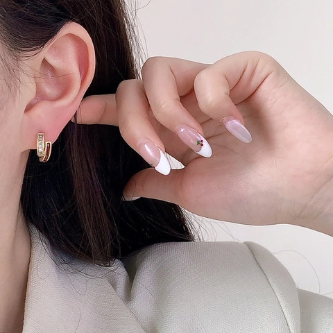 Geometric Hoop Earrings Gold Plated Copper Zircon Enamel Shell Inlay Minimalist Jewelry For Women