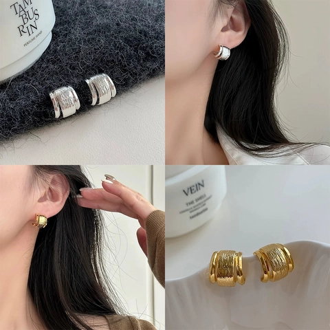 Orecchini A Cerchio A C Cavi Multistrato In Rame Spazzolato Placcato Oro Gioielli Geometrici Minimalisti Vintage Per Donna