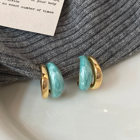C-Förmige Creolen Mit 925 Sterling Silber Ohrstecker Vergoldetes Kupfer Marmor Emaille Französisch Vintage Für Frauen