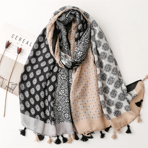 Sciarpa Scialle Stampa Floreale Leggero Poliere Nappa Boho Vintage Patchwork Per Donne