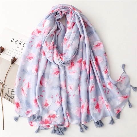 Sjaal Met Bloemenprint Zacht Polyester Kwastje Vintage Etnische Stijl Zonbescherming Lichtgewicht Wikkel Voor Dames