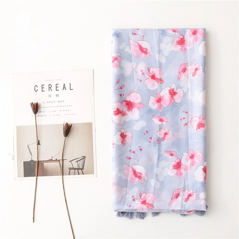 Sjaal Met Bloemenprint Zacht Polyester Kwastje Vintage Etnische Stijl Zonbescherming Lichtgewicht Wikkel Voor Dames