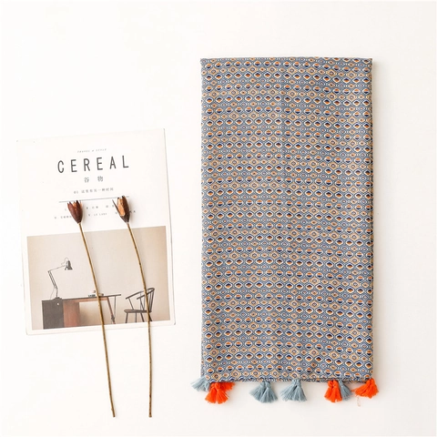 Geometric Diamond Pattern Scarf Shawl For Women Lightweight Polyester Voile Sun Protection Retro Ethnic Style Tassels
