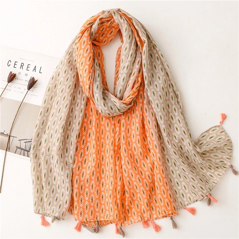 Bohemian Shawl Scarf Bali Gauze Polyester Floral Print Retro Ethnic Splicing Long Wrap With Tassels For Women Sun Protection