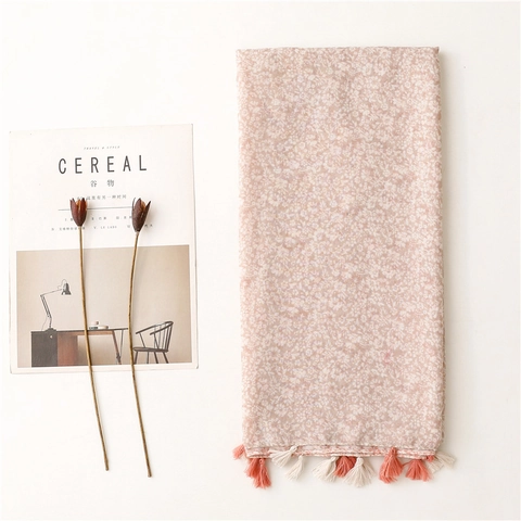 Women Floral Print Scarf Shawl Lightweight Polyester Voile Sun Protection Tassel Fresh Sweet Color Block Wrap Pashmina