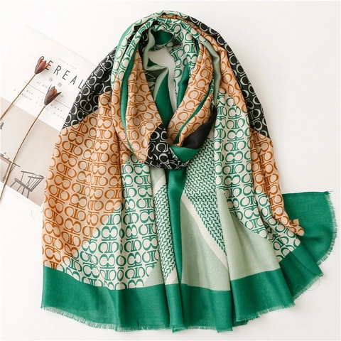 Bufanda Chal De Poliéster Para Mujer Bloque De Color Estampado Geométrico Con Flecos Suave Ligero