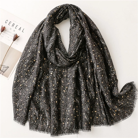 Damen Baumwollgefühl Satin Schal Goldprägung Punkte Schal Winter Warm Ausgefranste Kante Pashmina Für Reisen Damen Schmuck