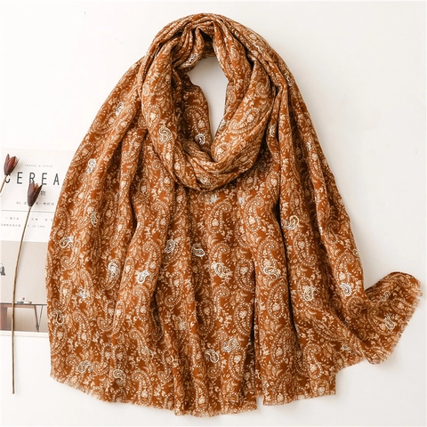 Vintage Paisley Schal Goldfolie Bronzierung Schal Weich Lang Wickel Mit Fransen Kanten Ethnischen Stil Für Frauen