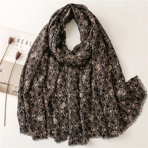 Vintage Paisley Schal Goldfolie Bronzierung Schal Weich Lang Wickel Mit Fransen Kanten Ethnischen Stil Für Frauen