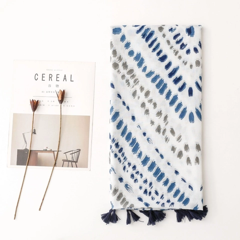 Abstract Bedrukte Lange Sjaal Omslagdoek Bali Garen Polyester Lichtgewicht Ademend Elegant Omslag Met Kwastjes Voor Dames