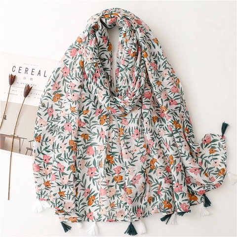 Écharpe Châle Femme Imprimé Floral Tropical Léger Respirant Fil De Bali Gland Style Bohème Doux Frais