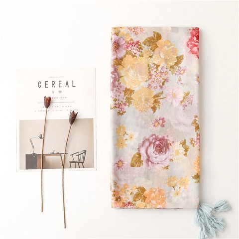 Vintage Floral Print Scarf Shawl Soft Polyester Ethnic Tassel Sun Protection Lightweight Breathable For Women