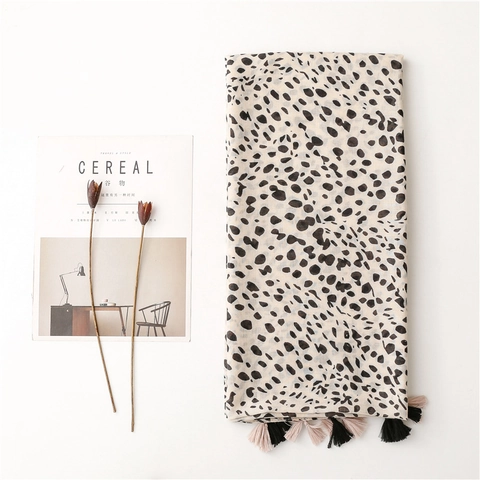 Leopard Print Scarf Long Shawl Polyester Cotton Linen Feel With Tassels Warm Soft For Women Fashion Commuter Elegant