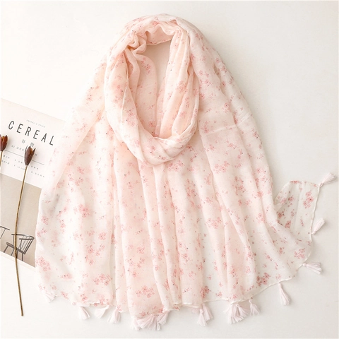Florale Sjaal Tassel Omslagdoek Roze Lichtgewicht Polyester Voile Strand Zonnebrandcrème Dun Voor Dames