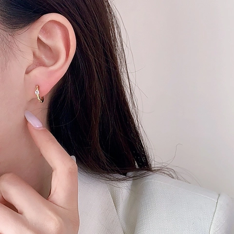 Minimalist Square Zircon Hoop Earrings Copper Geometric Huggie Jewelry For Women Commute Style