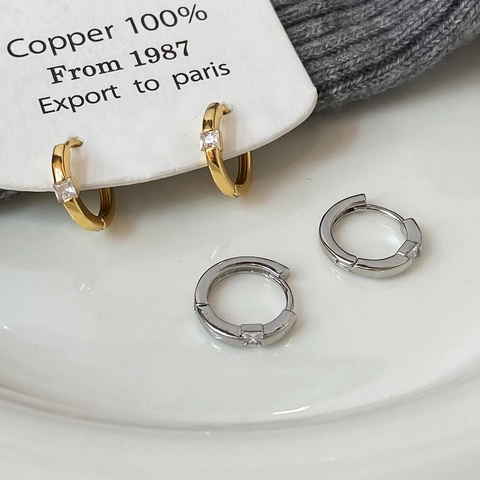 Minimalist Square Zircon Hoop Earrings Copper Geometric Huggie Jewelry For Women Commute Style