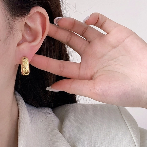 Square Hoop Earrings Pure Copper Quilted Rhombus Geometric Minimalist Luxury Jewelry For Women Gold Silver Finish