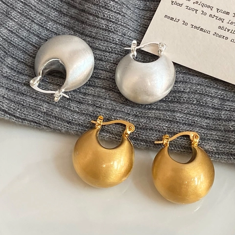 Matte Geborstelde Koperen Ringoorbellen Met 925 Sterling Zilveren Oorsteker Geometrische Minimalistische Sieraden Voor Vrouwen