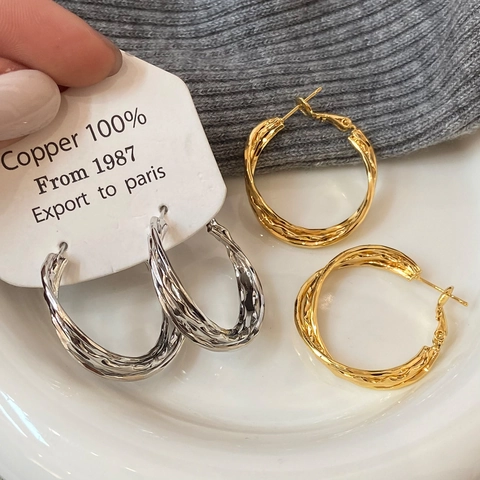 Orecchini A Cerchio Con Texture Torta Geometrici Minimalisti In Rame Gioielli Di Moda Per Donne