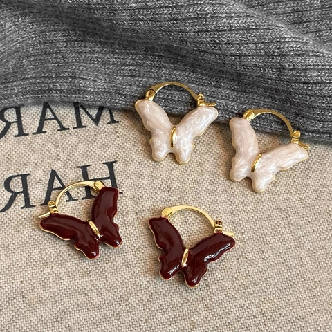 Schmetterling Hoop Ohrringe Kupfer Emaille Öl Tropfen Französisch Retro Vintage Elegant Schmuck Für Frauen