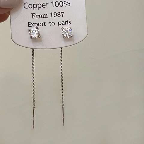 Minimalist Round Zircon Long Tassel Ear Thread Earrings Copper Jewelry With Silver Earring Post Niche Design For Women