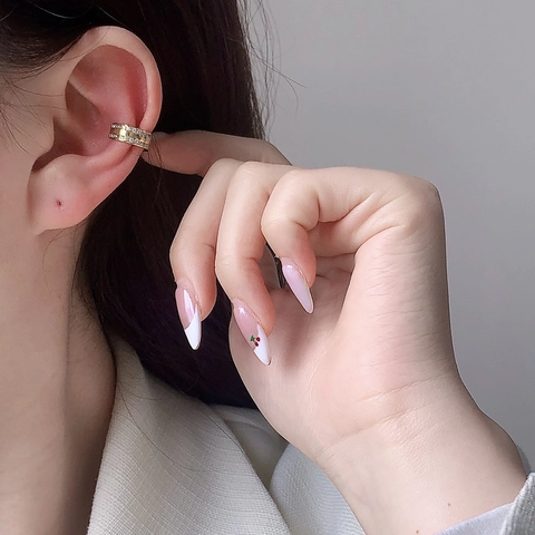 Orecchino Ear Cuff Geometrico Francese in Rame Con Zirconi Micro Incastonati Senza Piercing Doppia Fila Donna Gioielli